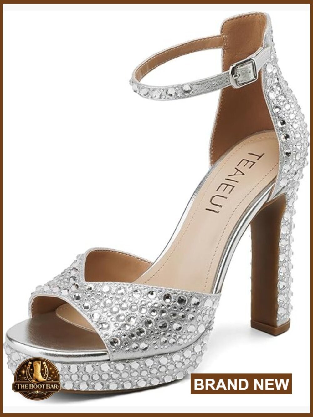 Rhinestone Pearl Platform Block Heeled Sandals Chunky Wedding Bridal Shoes